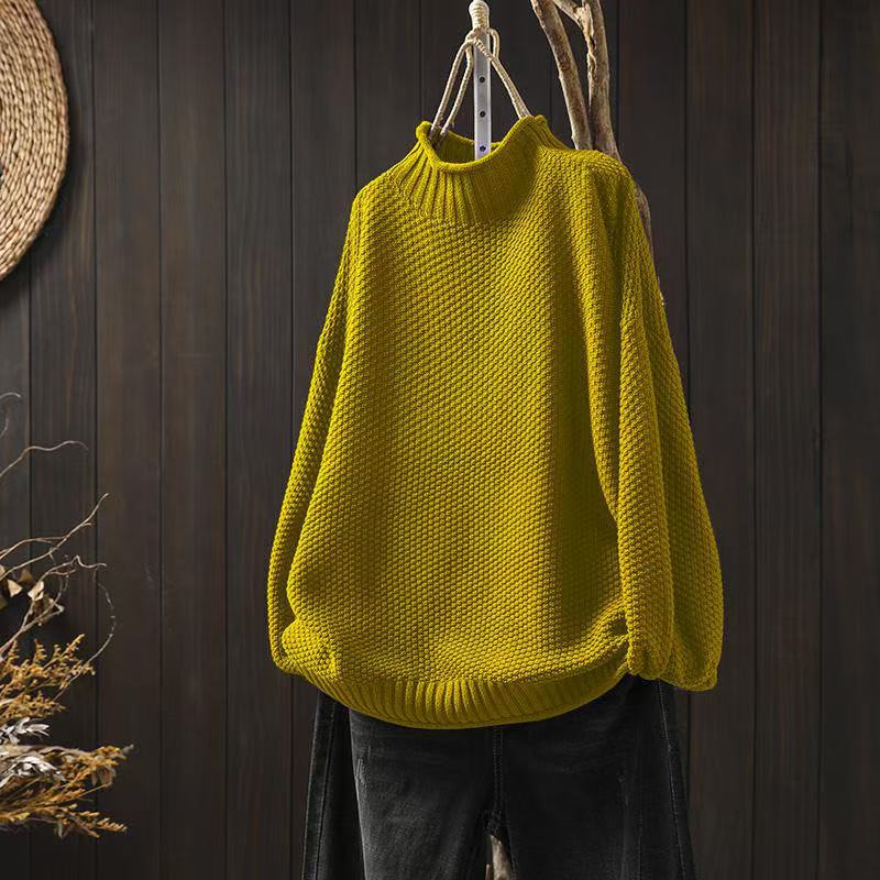 Women's Oversized Waffle Knit Mock Neck Sweater