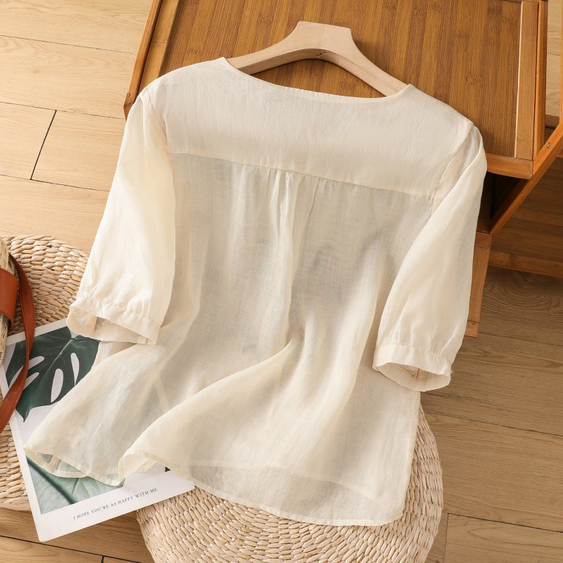 Women's Embroidered Blouse Button Front