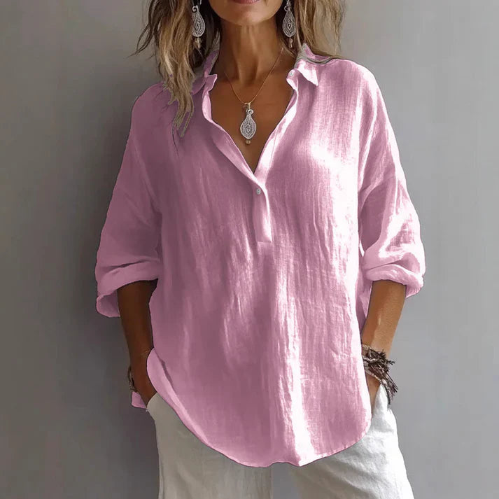 Relaxed Fit Linen Button Up Shirt - 
Fashinoza