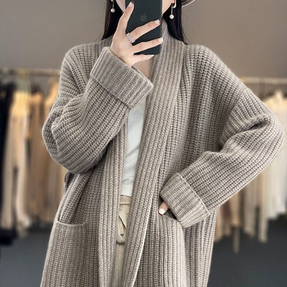 Women's Wool Blend Cardigan Long Sleeve V-Neck Oversized
