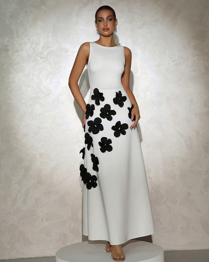 Elegant Floral Appliqué Maxi Gown
