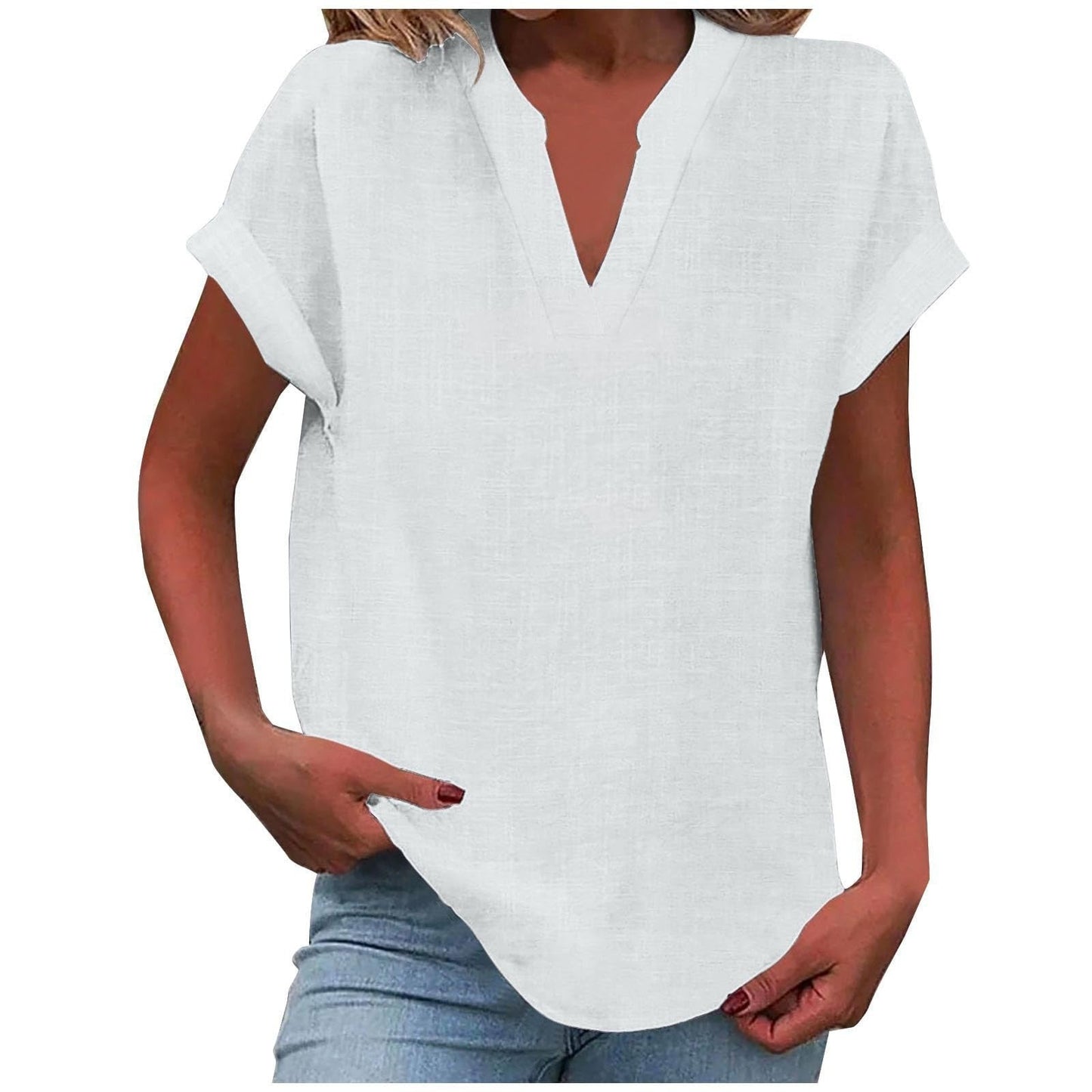 Women's Short Sleeve V-Neck Blouse