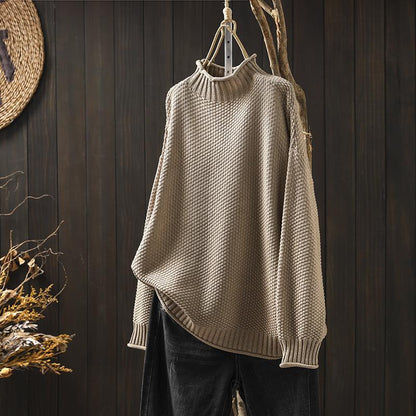 Women's Oversized Waffle Knit Mock Neck Sweater