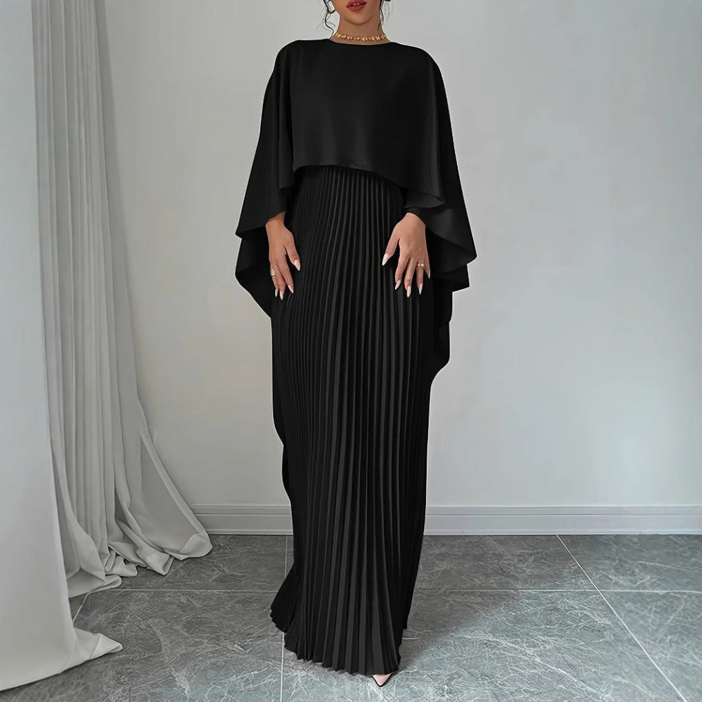 Women's Pleated Maxi Dress Batwing Sleeve