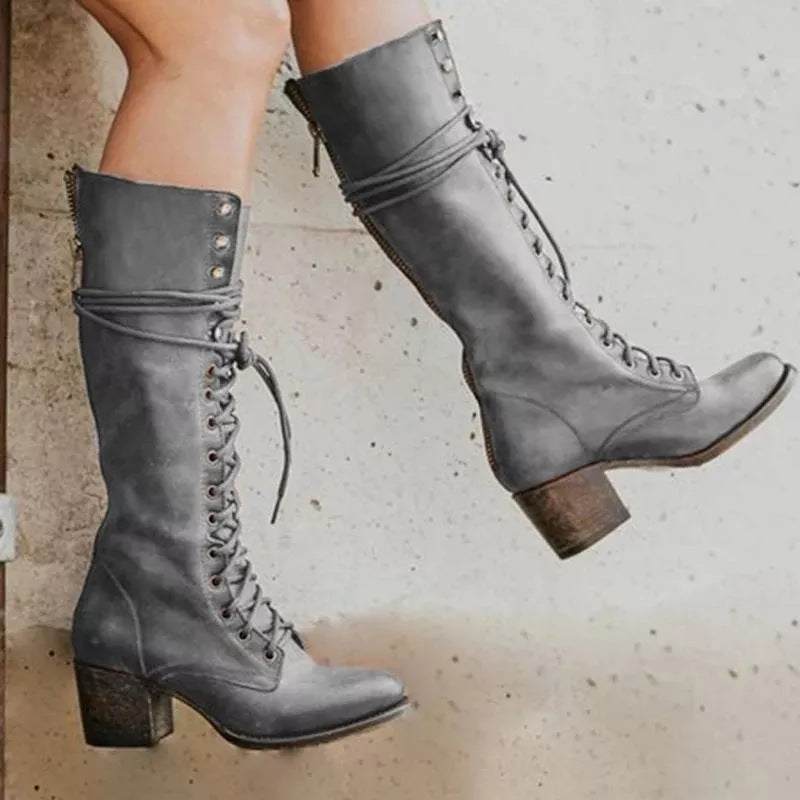 Chloe | Women’s Lace-Up Knee-High Boots with Block Heel