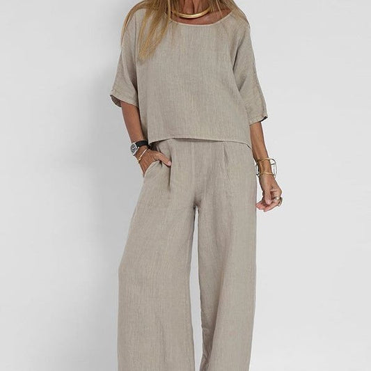 Elegant Relaxed Fit Pants Set - Fashinoza