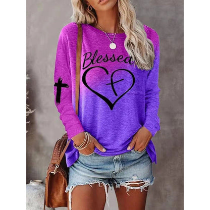 Women's Long Sleeve Graphic Shirt Soft Cotton Casual