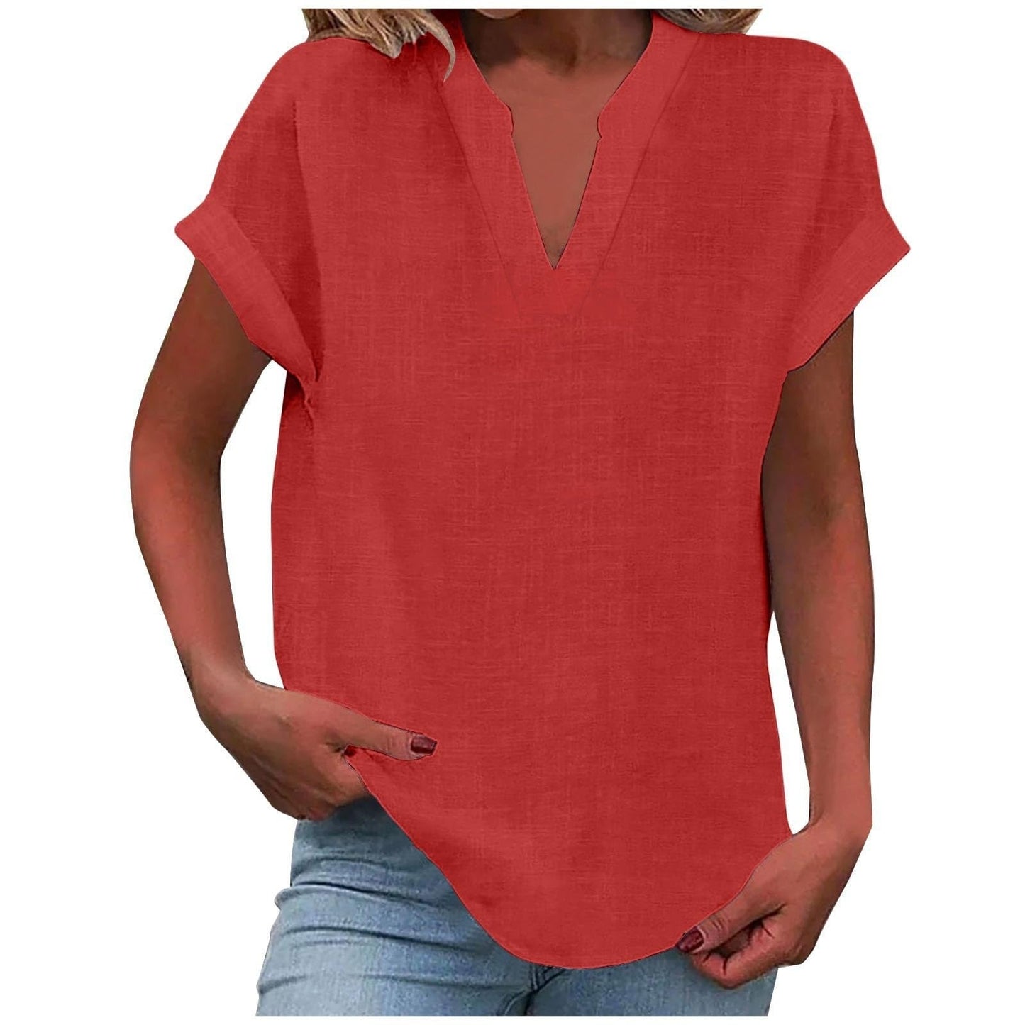 Women's Short Sleeve V-Neck Blouse