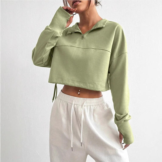 Women's Cropped Zip Sweatshirt Balloon Sleeves - Fashinoza