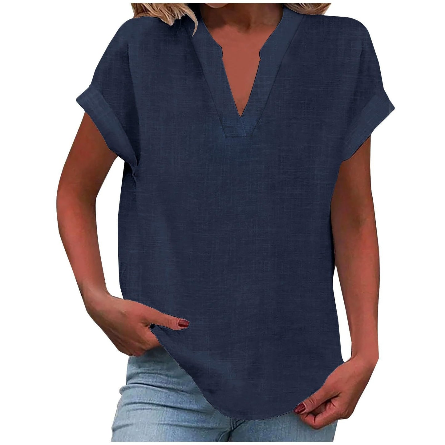 Women's Short Sleeve V-Neck Blouse