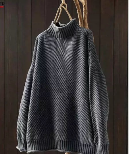 Women's Oversized Waffle Knit Mock Neck Sweater