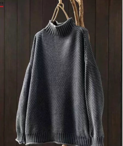 Women's Oversized Waffle Knit Mock Neck Sweater