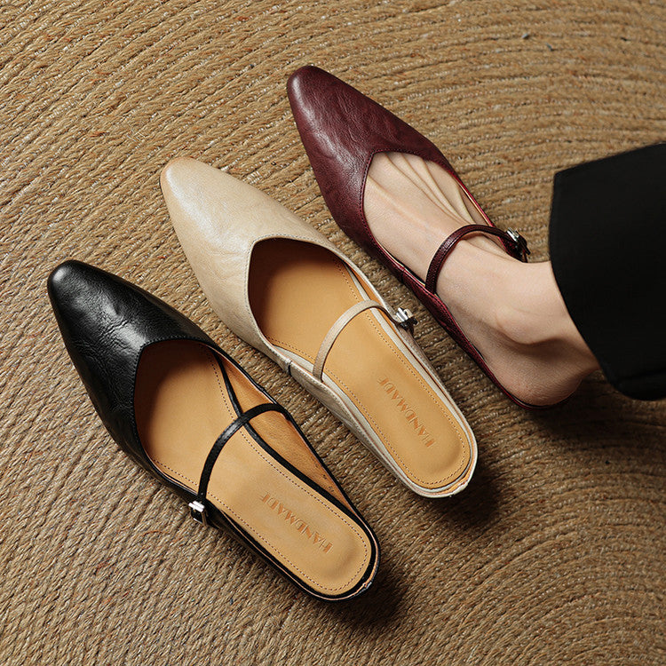 Women's Pointed Toe Mules Single Strap Buckle Black