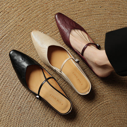 Women's Pointed Toe Mules Single Strap Buckle Black