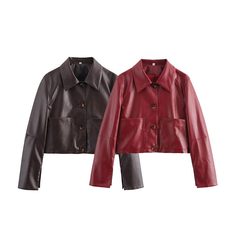 Men's Leather Jacket Plain Brown - 
Fashinoza