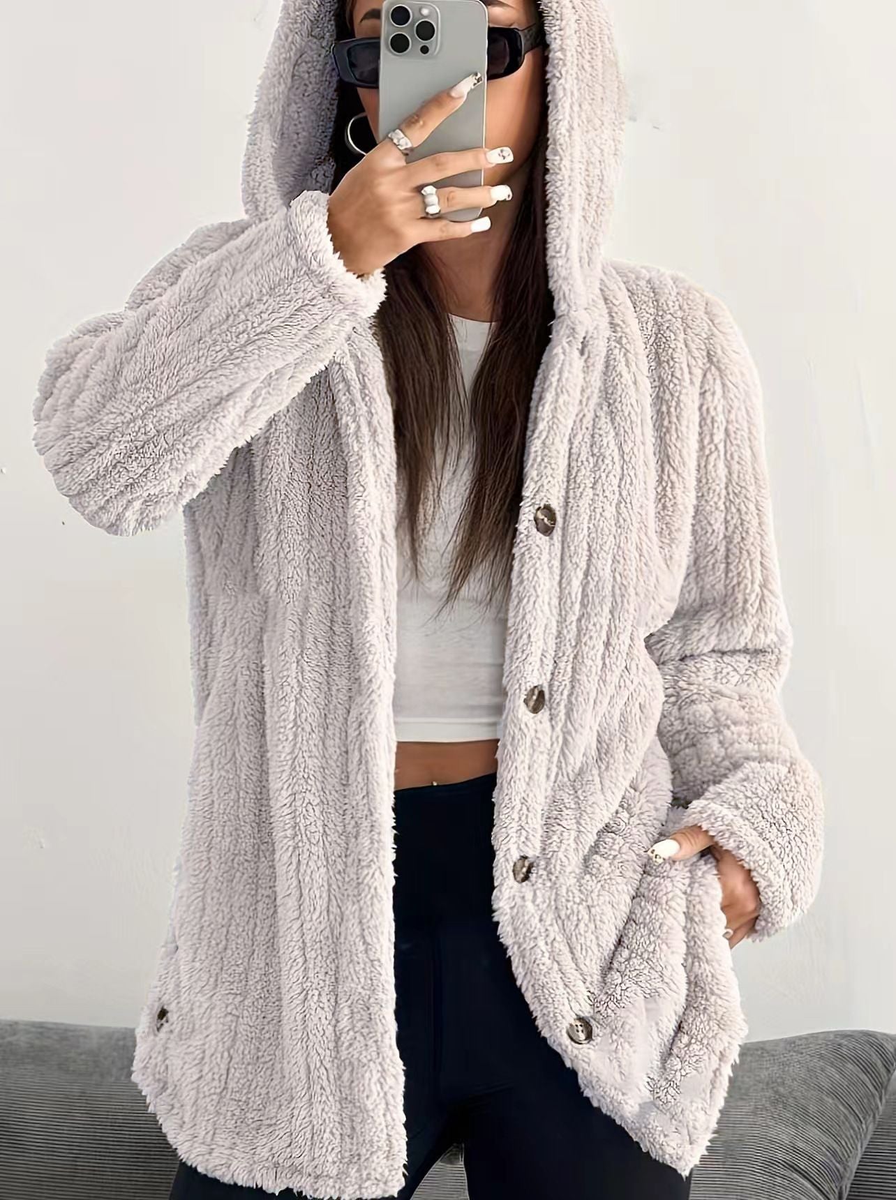 Women's Button Front Hooded Cardigan