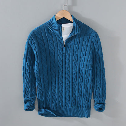 Men's Cable Knit Jumper Half-Zip Textured Cream