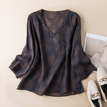 Women's Printed V-Neck Blouse