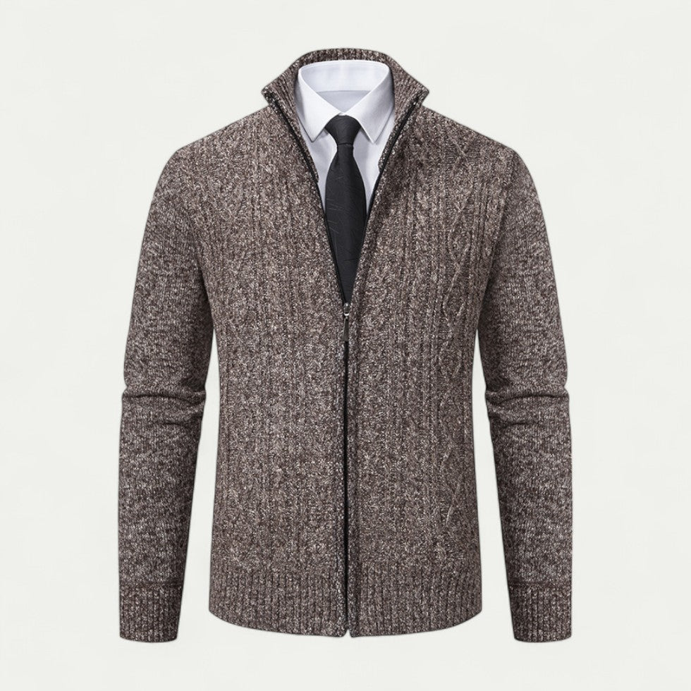 Men's Cable-Knit Zip-Up Cardigan Ribbed Hem