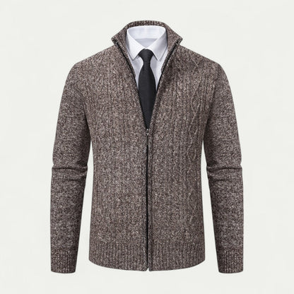 Men's Cable-Knit Zip-Up Cardigan Ribbed Hem