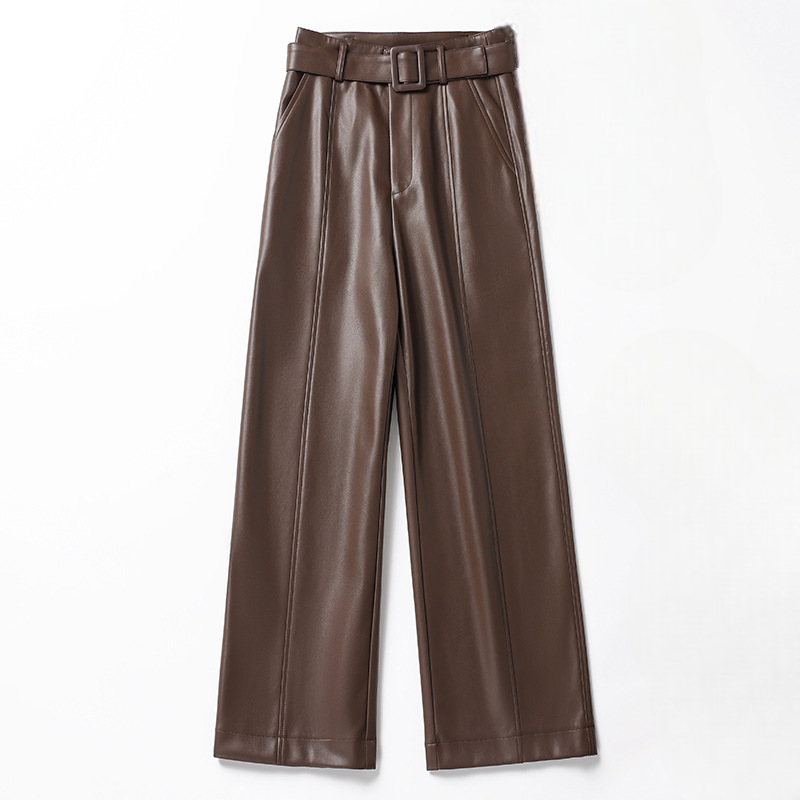 Women's Leather Belted Pants - 
Fashinoza