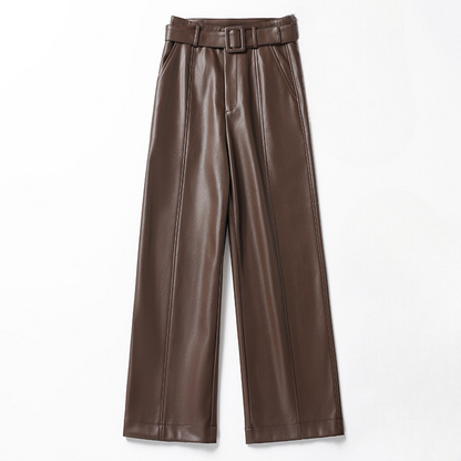 Women's Leather Belted Pants - 
Fashinoza