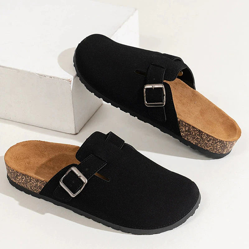 Luna Women's Adjustable Suede Clogs Cork Insole Comfortable Slip-On - 
Fashinoza