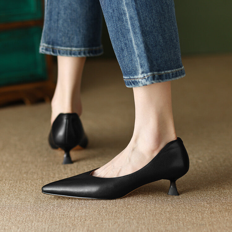 Women's Pointed Toe Kitten Heel Pumps Slip On Shoes