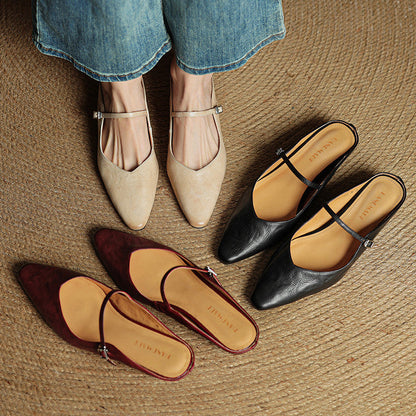 Women's Pointed Toe Mules Single Strap Buckle Black