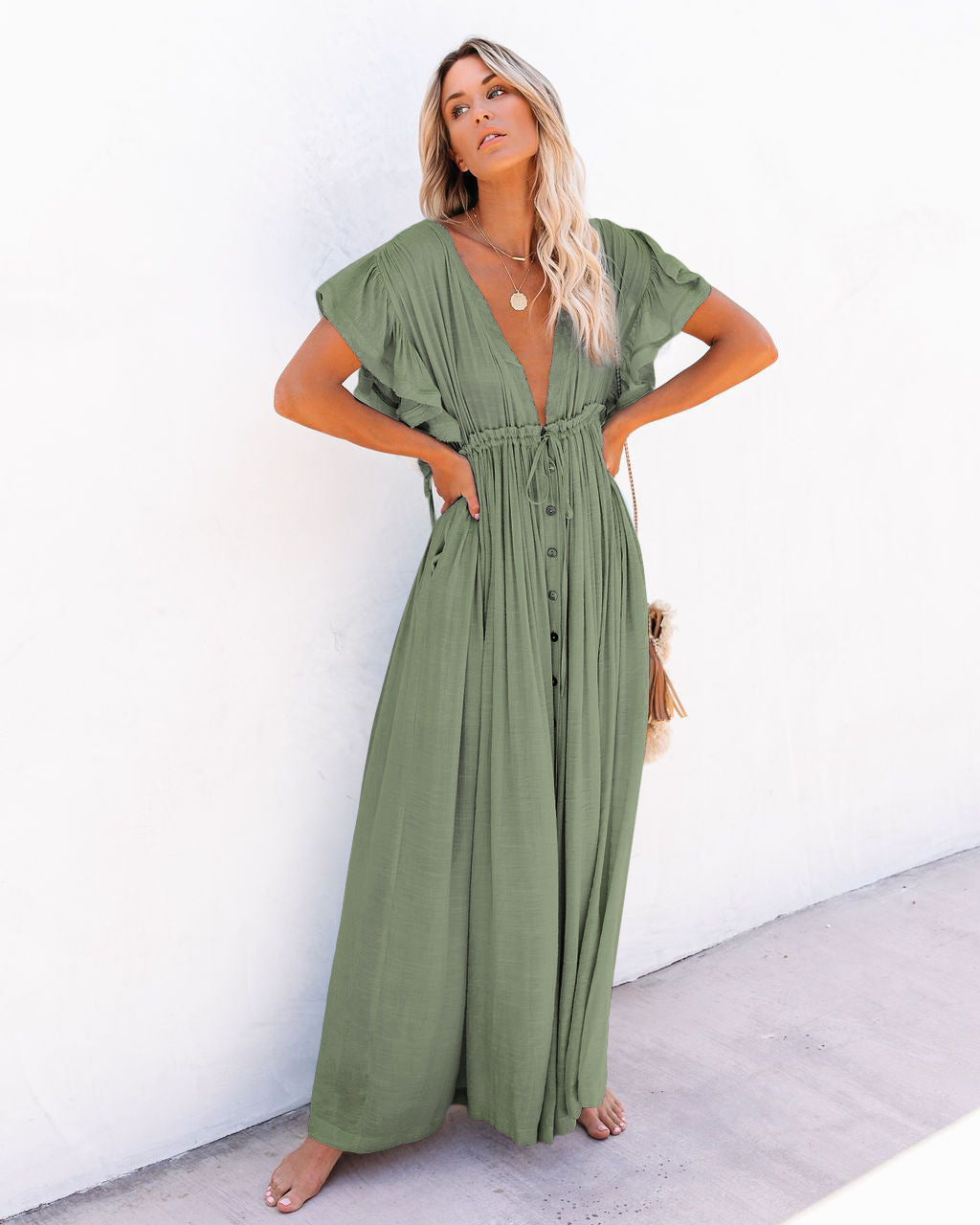Women's V Neck Beach Cover Up Flowy