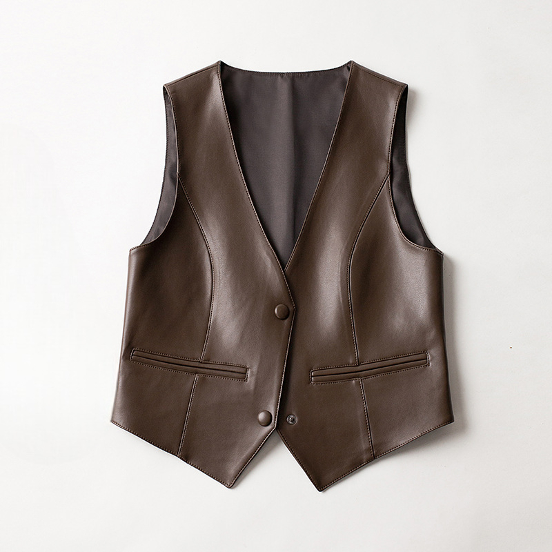 Women's Sheepskin Leather Vest - 
Fashinoza
