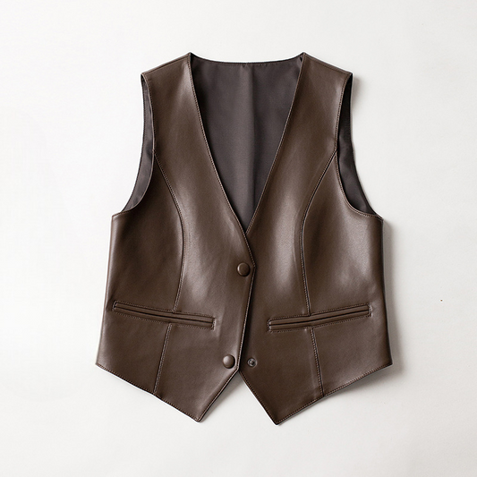 Women's Sheepskin Leather Vest - 
Fashinoza