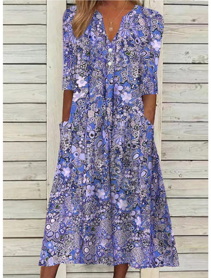 Women's Floral Print Dress With Pockets