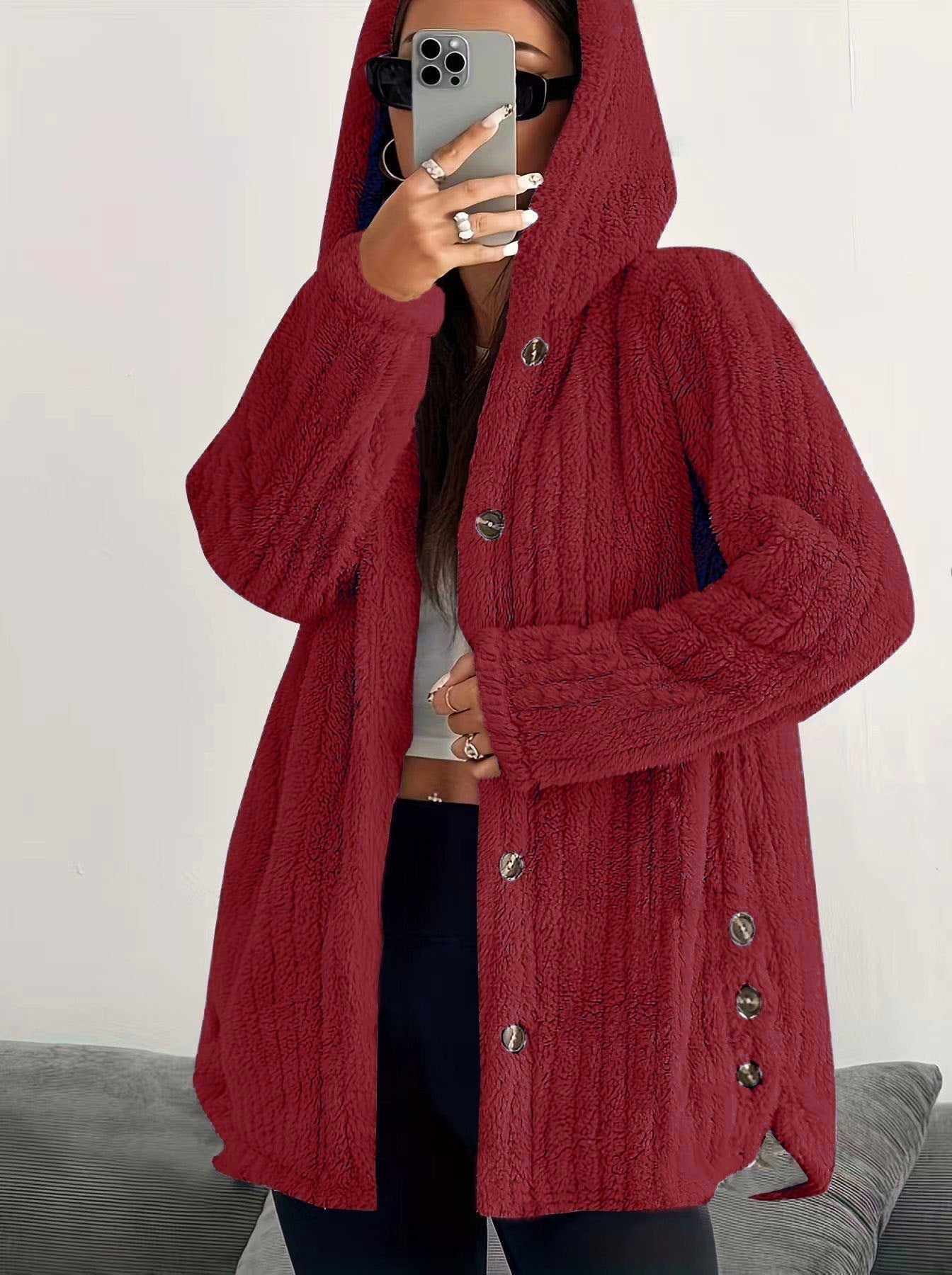 Women's Button Front Hooded Cardigan