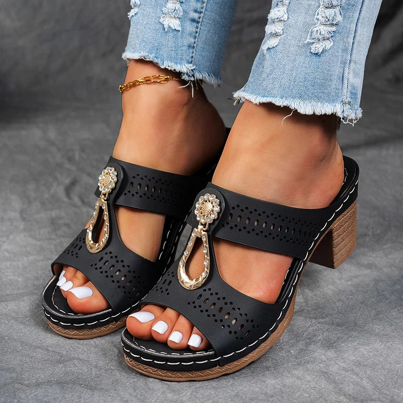Women's Block Heel Open Toe Sandals - Fashinoza