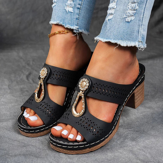 Women's Block Heel Open Toe Sandals - Fashinoza