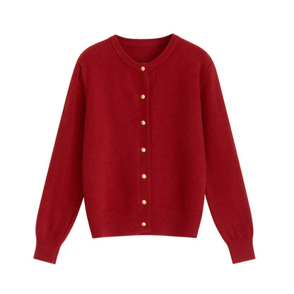 Women's Knitted Cardigan Retro Round Neck Small Gold Button