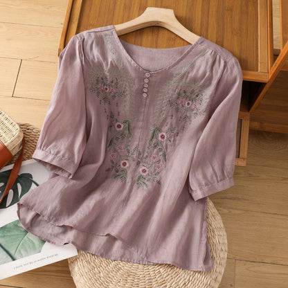 Women's Embroidered Blouse Floral Detail