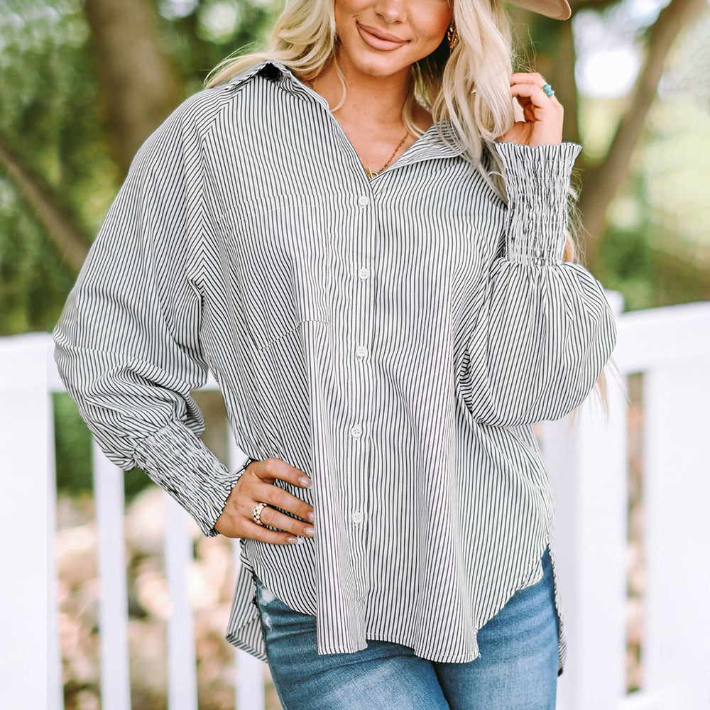 Women's Striped Long Sleeve Button Down Shirt