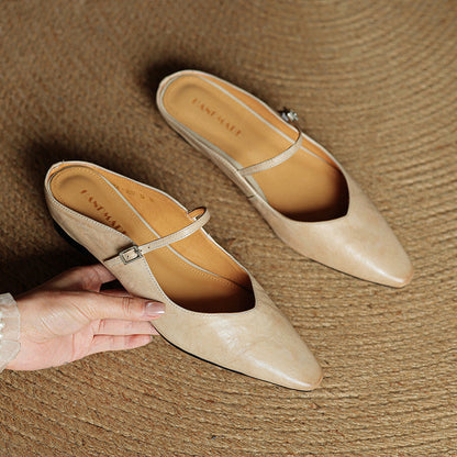 Women's Pointed Toe Mules Single Strap Buckle Black