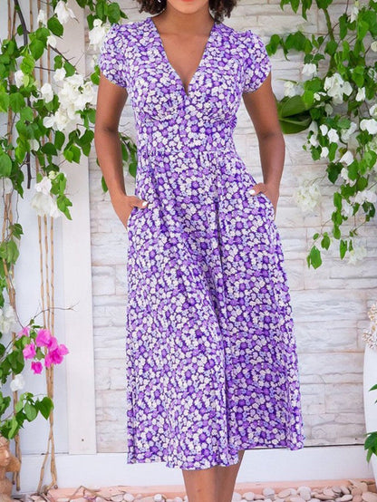 Women's Midi Floral Summer Dress Flowing Design