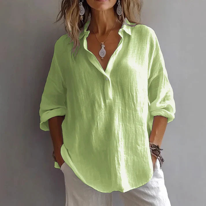 Relaxed Fit Linen Button Up Shirt