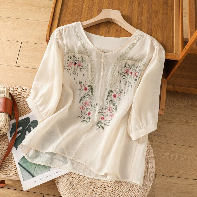 Women's Embroidered Blouse Floral Detail