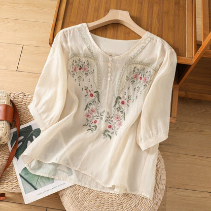 Women's Embroidered Blouse Floral Detail