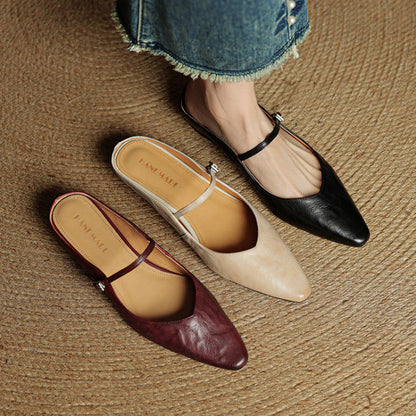 Women's Pointed Toe Mules Single Strap Buckle Black