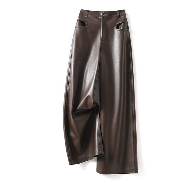 Women's Wide Leg Leather Pants - 
Fashinoza