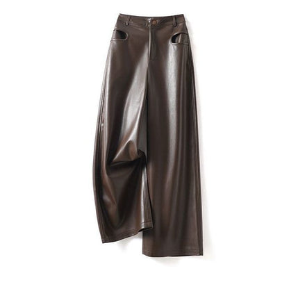 Women's Wide Leg Leather Pants - 
Fashinoza