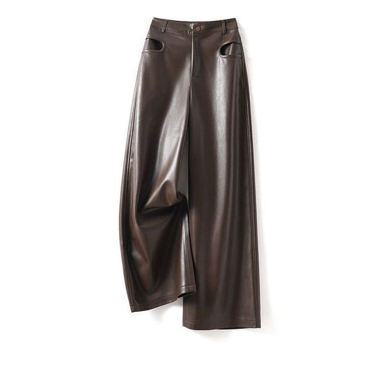 Women's Wide Leg Leather Pants - 
Fashinoza