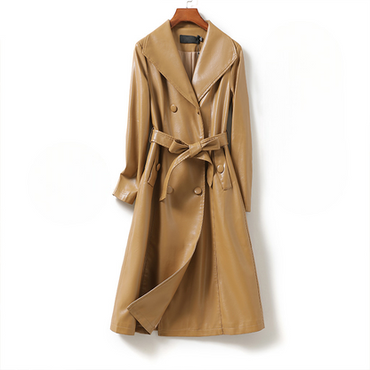Women's Sheepskin Leather Trench Coat - 
Fashinoza
