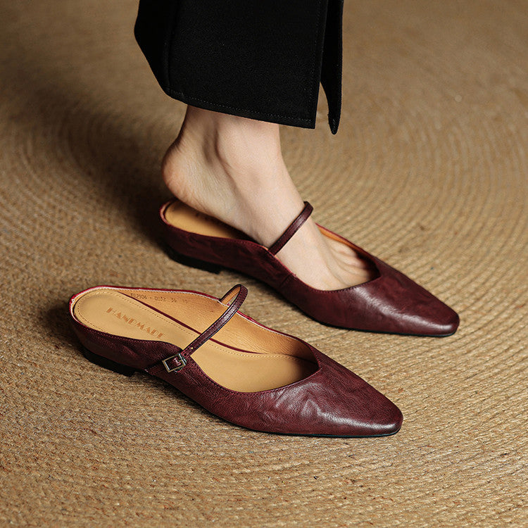 Women's Pointed Toe Mules Single Strap Buckle Black